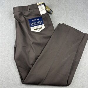 Haggar Iron Free Khaki Pants Mens 40x32 Pleated Classic Stretch Dress Pants New